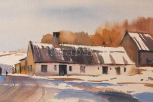 Dobroszláv József (1932-2016): Utcarészlet járókelőkkel, 1971 Akvarell, papír, jelzett. Fakeretben, ...