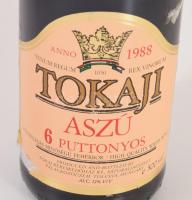 1988 Tokaji 6 puttonyos tokaji aszú, bontatlan palack, édes fehér desszertbor, kissé sérült címkével...