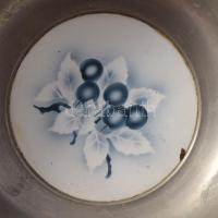 Fajansz és ón tál. jelzett, XIX. sz. d 23 cm