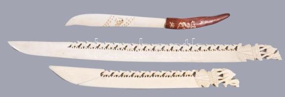 3 db faragott csont levélnyitó és dísztőr. 24-40 cm