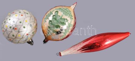 3 darab régi karácsonyfadísz, h: 20 cm alatt