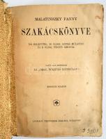 Malatinszky Fanny szakácskönyve. Sajtó alá rendezte az "Orsz. Nőképző Egyesület". Bp., Légrády Testvérek. Félvászon kötés, előzéklap hiányzik, viseltes állapotban.