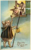 New Year pigs litho
