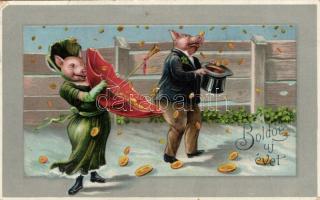 New Year pigs litho