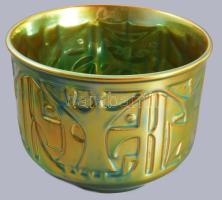 Zsolnay eozin mázas kaspó. Terv.:Kovács István, belül mázrepedésekkel, hibátlan, m:12,5 cm, d: 16,5 cm