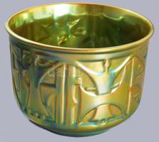Zsolnay eozin mázas kaspó. Terv.:Kovács István, belül mázrepedésekkel, hibátlan, m:12,5 cm, d: 16,5 ...