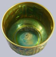 Zsolnay eozin mázas kaspó. Terv.:Kovács István, belül mázrepedésekkel, hibátlan, m:12,5 cm, d: 16,5 ...