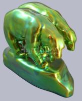 Zsolnay eozin mázas jegesmedvepár. Jelzett, hibátlan, 20x12 cm