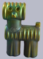 Zsolnay kisplasztika - Csőkutya. Többszínű eozin mázakkal fedett öntött finomfajansz. Jelzett, hibátlan, 11x17 cm