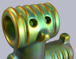 Zsolnay kisplasztika - Csőkutya. Többszínű eozin mázakkal fedett öntött finomfajansz. Jelzett, hibát...