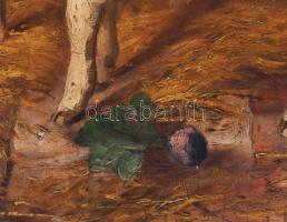 Jelzés nélkül, XX. sz. eleje: Bocik, csibék és kutya az istállóban. Olaj, vászon, restaurált, dublír...