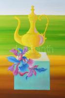 Ábrahám Rafael (1929-2014): Aranykancsó, 1994. Olaj, farost. Jelezve jobbra lent. Fakeretben. 70x50 ...