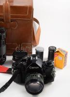 Canon A-1 kamera FD 50 mm 1:1,4 objektívvel + Vivitar makro objektív 28-90 1:2,8-3,5. További tartoz...