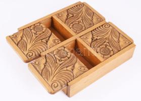 4 rekeszes faragott tárolódoboz, 20x20 cm