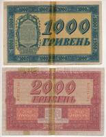 Orosz Polgárháború / Ukrajna 1918. 1000 Hrivnya + 2000 Hrivnya hiteljegyek T:VG ragasztott Russian Civil War / Ukraine 1918. 1000 Hrivnya + 2000 Hrivnya C:VG sticked