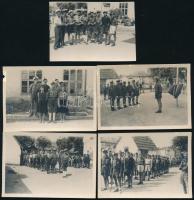 1945 Balatonkiliti, cserkésztáborban készült fotók, 5 db, változó állapotban, 7x10 cm körül