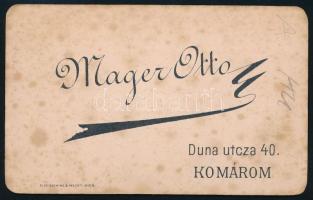 cca 1890 Fiatal hölgy portréja, keményhátú fotó Mager Ottó komáromi műterméből, 10,5×6,5 cm