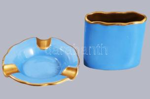 Meissen kékszínű hamuzó és cigaretta tartó, jelzett, kis kopással, d: 8cm, m: 6,5cm