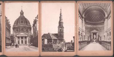 cca 1890 Koppenhága nevezetességeit bemutató leporelló, 10 db fotó, kötéstábla nélkül, sérülésekkel,...