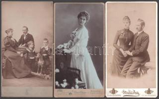 cca 1890-1915 Műtermi portrék, 3 db keményhátú fotó Uher Ödön, Strelisky és Mai és Társa műterméből, 20,5×11 cm