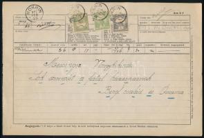 1902 Távirat Turul 60f + 5f + 1f bélyegekkel "MOKRIN"