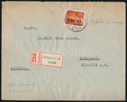 1946 (7. díjszabás) Ajánlott Budapest helyi levél 9 db bélyeggel