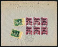 1946 (7. díjszabás) Ajánlott Budapest helyi levél 9 db bélyeggel
