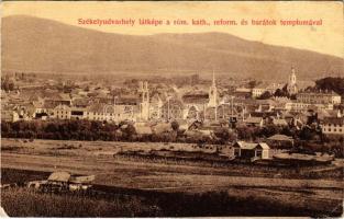 1906 Székelyudvarhely, Odorheiu Secuiesc; látkép a római katolikus, református és barátok templomával. Sterba Ödön kiadása, W. L. (?) 683. / general view with churches (gyűrődések / creases)