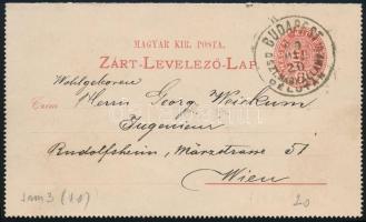 1889 5kr díjjegyes zárt levelezőlap "BUDAPEST / OSZT.MAGY.ÁLLAM P.U. / DÉLUTÁN"