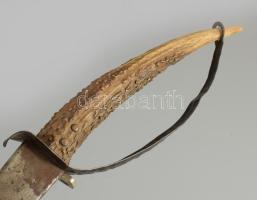 2 darab antik kés szarv markolattal, h: 27-37 cm