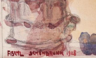 Fischl jelzéssel: Schönbrunni részlet, 1928. Akvarell, papír. Paszpartuban. 35x24,5 cm