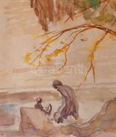 Fischl jelzéssel: Schönbrunni részlet, 1928. Akvarell, papír. Paszpartuban. 35x24,5 cm