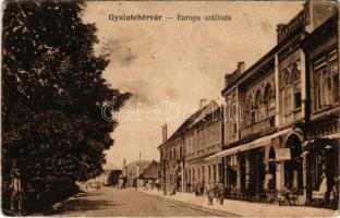 Gyulafehérvár, Alba Iulia; Európa szálloda, Judovits üzlete, Népbank. Weisz Bernát kiadása / street view, hotel, shops (gyűrődések / creases)