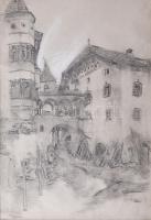 Olvashatatlan jelzéssel: St. Michael. Ceruza, kréta, papír. Paszpartuban. 35x24,5 cm