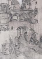 Olvashatatlan jelzéssel: St. Michael. Ceruza, kréta, papír. Paszpartuban. 35x24,5 cm