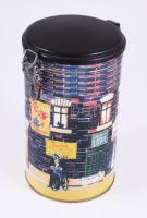 Vegyes gyufák és gyufásdobozok, henger formájú fémdobozban, m: 19 cm