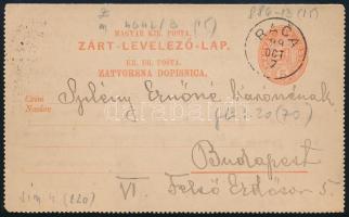 1899 5kr díjjegyes zárt levelezőlap "RACA"