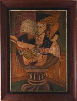 Olvashatatlan (Olga...) jelzéssel, Georges Braque után: Csendélet. Olaj, vászon. Javított. Dekoratív, kissé sérült fakeretben. 68x48 cm