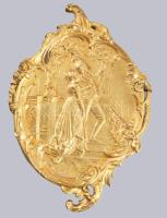 Antik aranyozott bronz zsánermintás falidísz pár, 21x14 cm