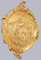 Antik aranyozott bronz zsánermintás falidísz pár, 21x14 cm