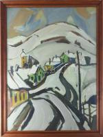 Bojtor Károly (1933-1999): Tél a hegyekben. Olaj, farost, jelezve balra lent. Hátoldalán autográf felirattal és Képcsarnok Vállalat címkéjével. Üvegezett fakeretben. 80x60 cm.