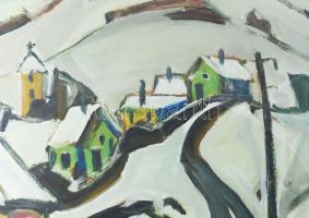 Bojtor Károly (1933-1999): Tél a hegyekben. Olaj, farost, jelezve balra lent. Hátoldalán autográf fe...