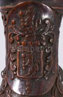 Gazdagon faragott antik fa pipa, 13 latos ezüst (Ag) szerelékkel, jelzett. h: 11 cm