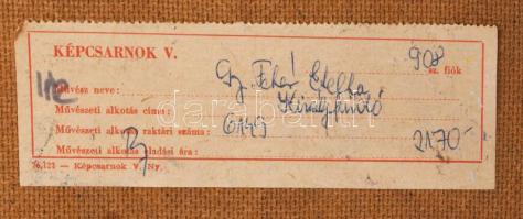 Gyelmis Lukácsné Fehér Etelka (1921-): Királyfürdő (Budapest). Olaj, farost, jelezve balra lent. Hát...