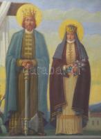 Megyer Meyer Antal (1883-1948): Árpádházi szentek. Tempera, papír, fára kasírozva, jelezve középen l...