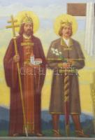 Megyer Meyer Antal (1883-1948): Árpádházi szentek. Tempera, papír, fára kasírozva, jelezve középen l...