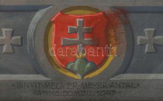 Megyer Meyer Antal (1883-1948): Árpádházi szentek. Tempera, papír, fára kasírozva, jelezve középen l...