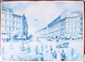 3 db Bánfalvy Ákos budapesti festményeit ábrázoló poszter, változó állapotban, feltekerve, 44x62 cm körül