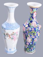 2db kínai "tojáshéj" porcelán váza. Kézzel festett, jelzett, hibátlan 26 cm