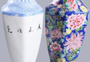 2db kínai "tojáshéj" porcelán váza. Kézzel festett, jelzett, hibátlan 26 cm